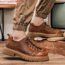 Men's Low Top Work Shoes Lace Up Round Toe Outdoor Leather Shoes Casual Shoes