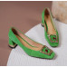 Women's Genuine Leather Mid-Heel Shoes Square Toe Office Lady Pumps Green