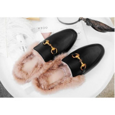  Womens Real Leather Rabbit Fur Flat Slippers Slip on Mulrs Embroidered Shoes sz