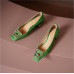 Women's Genuine Leather Mid-Heel Shoes Square Toe Office Lady Pumps Green