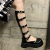Women's Fashion Leather Multi Buckle Straps Knee High Boots Gladiator Shoes IGCA